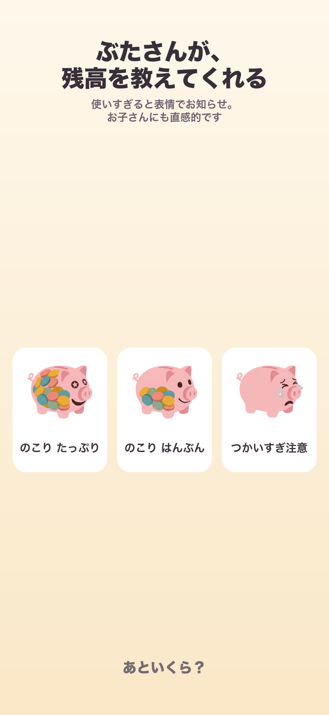 ぶたさんの表情で残高がわかる